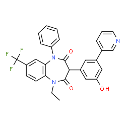 ChemSpider 2D Image | 1-Ethyl-3-[3-hydroxy-5-(3-pyridinyl)phenyl]-5-phenyl-7-(trifluoromethyl)-1H-1,5-benzodiazepine-2,4(3H,5H)-dione | C29H22F3N3O3