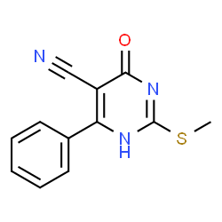 ChemSpider 2D Image | 5-pyrimidinecarbonitrile, 1,6-dihydro-2-(methylthio)-6-oxo-4-phenyl- | C12H9N3OS