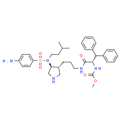 ChemSpider 2D Image | N-{3-[(3R,4S)-4-{[(4-Aminophenyl)sulfonyl](3-methylbutyl)amino}-3-pyrrolidinyl]propyl}-Nalpha-(methoxycarbonyl)-beta-phenyl-L-phenylalaninamide | C35H47N5O5S