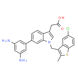 ChemSpider 2D Image | {1-[(5-Chloro-2-methyl-1-benzothiophen-3-yl)methyl]-6-(3,5-diaminophenyl)-1H-indol-3-yl}acetic acid | C26H22ClN3O2S