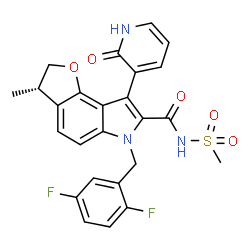 ChemSpider 2D Image | (3S)-6-(2,5-Difluorobenzyl)-3-methyl-N-(methylsulfonyl)-8-(2-oxo-1,2-dihydro-3-pyridinyl)-3,6-dihydro-2H-furo[2,3-e]indole-7-carboxamide | C25H21F2N3O5S