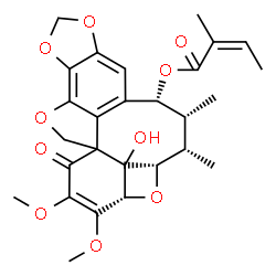 ChemSpider 2D Image | (4S,5S,6S,7R,8R)-4a-Hydroxy-2,3-dimethoxy-6,7-dimethyl-1-oxo-4,4a,5,6,7,8-hexahydro-1H-4,5-epoxy-10,12,13-trioxabenzo[1,8]cycloocta[1,2,3-cd]-as-indacen-8-yl (2Z)-2-methyl-2-butenoate | C27H30O10