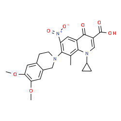 ChemSpider 2D Image | 1-Cyclopropyl-7-(6,7-dimethoxy-3,4-dihydro-2(1H)-isoquinolinyl)-8-methyl-6-nitro-4-oxo-1,4-dihydro-3-quinolinecarboxylic acid | C25H25N3O7