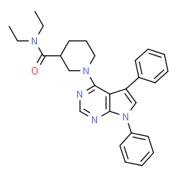 ChemSpider 2D Image | 1-(5,7-Diphenyl-7H-pyrrolo[2,3-d]pyrimidin-4-yl)-N,N-diethyl-3-piperidinecarboxamide | C28H31N5O