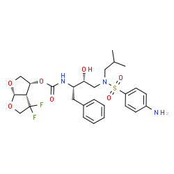 ChemSpider 2D Image | (3R,3aS,6aS)-4,4-Difluorohexahydrofuro[2,3-b]furan-3-yl [(2S,3R)-4-{[(4-aminophenyl)sulfonyl](isobutyl)amino}-3-hydroxy-1-phenyl-2-butanyl]carbamate | C27H35F2N3O7S