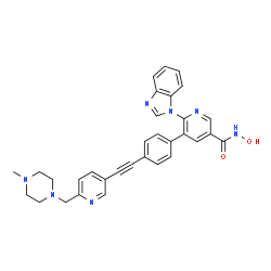 ChemSpider 2D Image | 6-(1H-benzo[d]imidazol-1-yl)-N-hydroxy-5-(4-((4-((4-methylpiperazin-1-yl)methyl)phenyl)ethynyl)phenyl)nicotinamide | C32H29N7O2