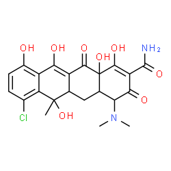 ChemSpider 2D Image | 7-Chloro-4-(dimethylamino)-1,6,10,11,12a-pentahydroxy-6-methyl-3,12-dioxo-3,4,4a,5,5a,6,12,12a-octahydro-2-tetracenecarboxamide | C22H23ClN2O8