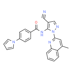ChemSpider 2D Image | N-[4-Cyano-1-(4-methyl-2-quinolinyl)-1H-pyrazol-5-yl]-4-(1H-pyrrol-1-yl)benzamide | C25H18N6O