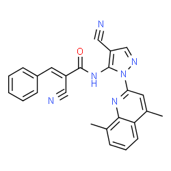 ChemSpider 2D Image | (2E)-2-Cyano-N-[4-cyano-1-(4,8-dimethyl-2-quinolinyl)-1H-pyrazol-5-yl]-3-phenylacrylamide | C25H18N6O