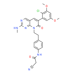 ChemSpider 2D Image | N-(4-(2-(6-(2-chloro-3,5-dimethoxyphenyl)-2-(methylamino)-7-oxopyrido[2,3-d]pyrimidin-8(7H)-yl)ethyl)phenyl)-2-cyanoacetamide | C27H25ClN6O4