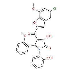ChemSpider 2D Image | 4-[(5-Chloro-7-methoxy-1-benzofuran-2-yl)carbonyl]-3-hydroxy-1-(2-hydroxyphenyl)-5-(2-methoxyphenyl)-1,5-dihydro-2H-pyrrol-2-one | C27H20ClNO7