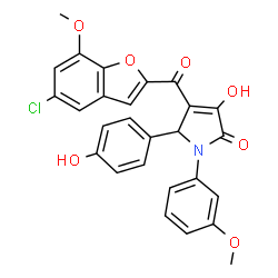 ChemSpider 2D Image | 4-[(5-Chloro-7-methoxy-1-benzofuran-2-yl)carbonyl]-3-hydroxy-5-(4-hydroxyphenyl)-1-(3-methoxyphenyl)-1,5-dihydro-2H-pyrrol-2-one | C27H20ClNO7