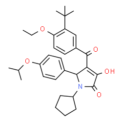 ChemSpider 2D Image | 1-Cyclopentyl-4-[4-ethoxy-3-(2-methyl-2-propanyl)benzoyl]-3-hydroxy-5-(4-isopropoxyphenyl)-1,5-dihydro-2H-pyrrol-2-one | C31H39NO5