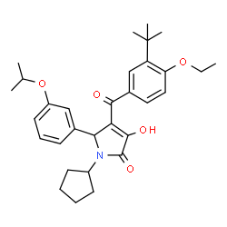 ChemSpider 2D Image | 1-Cyclopentyl-4-[4-ethoxy-3-(2-methyl-2-propanyl)benzoyl]-3-hydroxy-5-(3-isopropoxyphenyl)-1,5-dihydro-2H-pyrrol-2-one | C31H39NO5