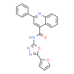 ChemSpider 2D Image | N-[5-(2-Furyl)-1,3,4-oxadiazol-2-yl]-2-phenyl-4-quinolinecarboxamide | C22H14N4O3