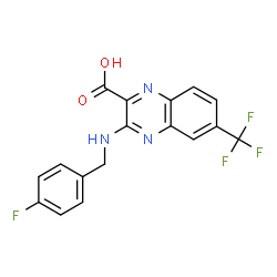 ChemSpider 2D Image | 3-[(4-Fluorobenzyl)amino]-6-(trifluoromethyl)-2-quinoxalinecarboxylic acid | C17H11F4N3O2