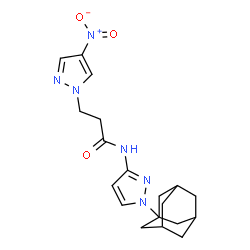 ChemSpider 2D Image | N-[1-(Adamantan-1-yl)-1H-pyrazol-3-yl]-3-(4-nitro-1H-pyrazol-1-yl)propanamide | C19H24N6O3