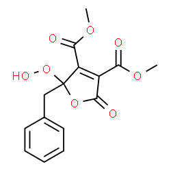 ChemSpider 2D Image | Dimethyl 2-benzyl-2-hydroperoxy-5-oxo-2,5-dihydro-3,4-furandicarboxylate | C15H14O8
