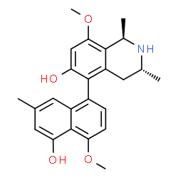 ChemSpider 2D Image | (1R,3R)-5-(5-Hydroxy-4-methoxy-7-methyl-1-naphthyl)-8-methoxy-1,3-dimethyl-1,2,3,4-tetrahydro-6-isoquinolinol | C24H27NO4