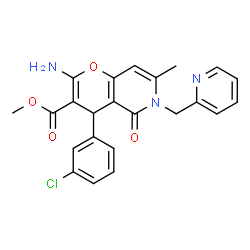 ChemSpider 2D Image | Methyl 2-amino-4-(3-chlorophenyl)-7-methyl-5-oxo-6-(2-pyridinylmethyl)-5,6-dihydro-4H-pyrano[3,2-c]pyridine-3-carboxylate | C23H20ClN3O4