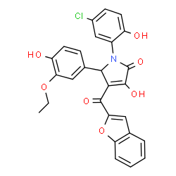 ChemSpider 2D Image | 4-(1-Benzofuran-2-ylcarbonyl)-1-(5-chloro-2-hydroxyphenyl)-5-(3-ethoxy-4-hydroxyphenyl)-3-hydroxy-1,5-dihydro-2H-pyrrol-2-one | C27H20ClNO7