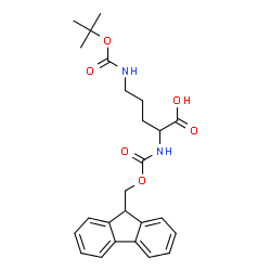 ChemSpider 2D Image | N~2~-[(9H-Fluoren-9-ylmethoxy)carbonyl]-N~5~-{[(2-methyl-2-propanyl)oxy]carbonyl}ornithine | C25H30N2O6