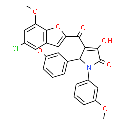 ChemSpider 2D Image | 4-[(5-Chloro-7-methoxy-1-benzofuran-2-yl)carbonyl]-3-hydroxy-5-(3-hydroxyphenyl)-1-(3-methoxyphenyl)-1,5-dihydro-2H-pyrrol-2-one | C27H20ClNO7