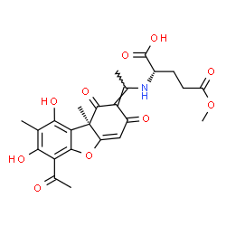 ChemSpider 2D Image | (2S)-2-({(1E)-1-[(9bR)-6-Acetyl-7,9-dihydroxy-8,9b-dimethyl-1,3-dioxo-3,9b-dihydrodibenzo[b,d]furan-2(1H)-ylidene]ethyl}amino)-5-methoxy-5-oxopentanoic acid (non-preferred name) | C24H25NO10