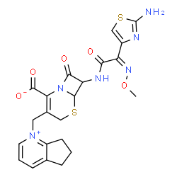 ChemSpider 2D Image | (6R,7S)-7-{[(2Z)-2-(2-Amino-1,3-thiazol-4-yl)-2-(methoxyimino)acetyl]amino}-3-(6,7-dihydro-5H-cyclopenta[b]pyridinium-1-ylmethyl)-8-oxo-5-thia-1-azabicyclo[4.2.0]oct-2-ene-2-carboxylate | C22H22N6O5S2