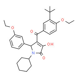 ChemSpider 2D Image | 1-Cyclohexyl-4-[4-ethoxy-3-(2-methyl-2-propanyl)benzoyl]-5-(3-ethoxyphenyl)-3-hydroxy-1,5-dihydro-2H-pyrrol-2-one | C31H39NO5