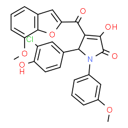 ChemSpider 2D Image | 5-(3-Chloro-4-hydroxyphenyl)-3-hydroxy-4-[(7-methoxy-1-benzofuran-2-yl)carbonyl]-1-(3-methoxyphenyl)-1,5-dihydro-2H-pyrrol-2-one | C27H20ClNO7