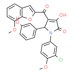 ChemSpider 2D Image | 1-(3-Chloro-4-methoxyphenyl)-3-hydroxy-5-(3-hydroxyphenyl)-4-[(7-methoxy-1-benzofuran-2-yl)carbonyl]-1,5-dihydro-2H-pyrrol-2-one | C27H20ClNO7