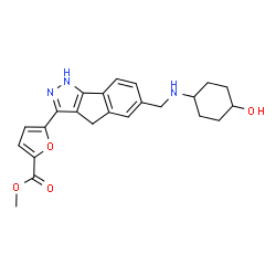 ChemSpider 2D Image | Methyl 5-(6-{[(4-hydroxycyclohexyl)amino]methyl}-1,4-dihydroindeno[1,2-c]pyrazol-3-yl)-2-furoate | C23H25N3O4