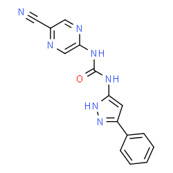ChemSpider 2D Image | 1-(5-Cyano-2-pyrazinyl)-3-(3-phenyl-1H-pyrazol-5-yl)urea | C15H11N7O