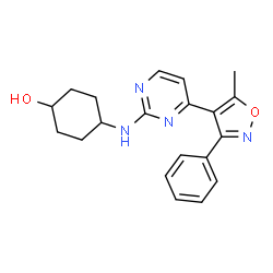 ChemSpider 2D Image | 4-{[4-(5-Methyl-3-phenyl-1,2-oxazol-4-yl)-2-pyrimidinyl]amino}cyclohexanol | C20H22N4O2