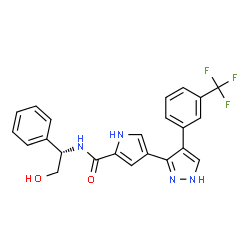 ChemSpider 2D Image | N-[(1S)-2-Hydroxy-1-phenylethyl]-4-{4-[3-(trifluoromethyl)phenyl]-1H-pyrazol-3-yl}-1H-pyrrole-2-carboxamide | C23H19F3N4O2