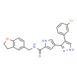 ChemSpider 2D Image | 4-[4-(3-Chlorophenyl)-1H-pyrazol-3-yl]-N-(2,3-dihydro-1-benzofuran-5-ylmethyl)-1H-pyrrole-2-carboxamide | C23H19ClN4O2