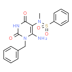 ChemSpider 2D Image | N-(6-Amino-1-benzyl-2,4-dioxo-1,2,3,4-tetrahydro-5-pyrimidinyl)-N-methylbenzenesulfonamide | C18H18N4O4S