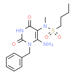 ChemSpider 2D Image | N-(6-Amino-1-benzyl-2,4-dioxo-1,2,3,4-tetrahydro-5-pyrimidinyl)-N-methyl-1-butanesulfonamide | C16H22N4O4S