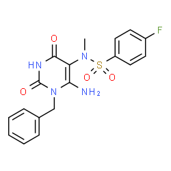 ChemSpider 2D Image | N-(6-Amino-1-benzyl-2,4-dioxo-1,2,3,4-tetrahydro-5-pyrimidinyl)-4-fluoro-N-methylbenzenesulfonamide | C18H17FN4O4S