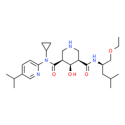 ChemSpider 2D Image | (3S,4R,5R)-N-Cyclopropyl-N'-[(2R)-1-ethoxy-4-methyl-2-pentanyl]-4-hydroxy-N-(5-isopropyl-2-pyridinyl)-3,5-piperidinedicarboxamide | C26H42N4O4