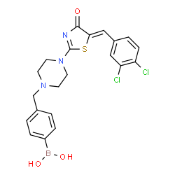 ChemSpider 2D Image | [4-({4-[(5Z)-5-(3,4-Dichlorobenzylidene)-4-oxo-4,5-dihydro-1,3-thiazol-2-yl]-1-piperazinyl}methyl)phenyl]boronic acid | C21H20BCl2N3O3S