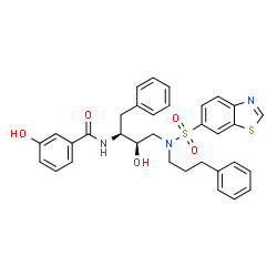 ChemSpider 2D Image | N-{(2S,3R)-4-[(1,3-Benzothiazol-6-ylsulfonyl)(3-phenylpropyl)amino]-3-hydroxy-1-phenyl-2-butanyl}-3-hydroxybenzamide | C33H33N3O5S2