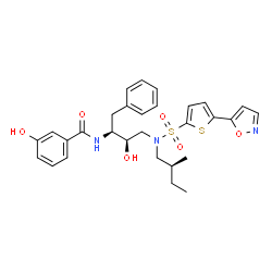 ChemSpider 2D Image | 3-Hydroxy-N-[(2S,3R)-3-hydroxy-4-([(2S)-2-methylbutyl]{[5-(1,2-oxazol-5-yl)-2-thienyl]sulfonyl}amino)-1-phenyl-2-butanyl]benzamide | C29H33N3O6S2