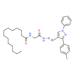 ChemSpider 2D Image | N-{2-[(2E)-2-{[3-(4-Methylphenyl)-1-phenyl-1H-pyrazol-4-yl]methylene}hydrazino]-2-oxoethyl}tetradecanamide (non-preferred name) | C33H45N5O2