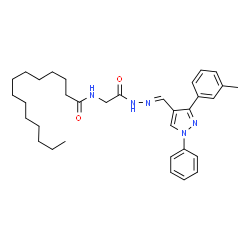 ChemSpider 2D Image | N-{2-[(2E)-2-{[3-(3-Methylphenyl)-1-phenyl-1H-pyrazol-4-yl]methylene}hydrazino]-2-oxoethyl}tetradecanamide (non-preferred name) | C33H45N5O2
