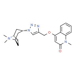 ChemSpider 2D Image | (3-exo)-8,8-Dimethyl-3-(4-{[(1-methyl-2-oxo-1,2-dihydro-4-quinolinyl)oxy]methyl}-1H-1,2,3-triazol-1-yl)-8-azoniabicyclo[3.2.1]octane | C22H28N5O2