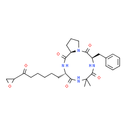 ChemSpider 2D Image | (3S,9R)-9-Benzyl-6,6-dimethyl-3-[6-(2-oxiranyl)-6-oxohexyl]decahydropyrrolo[1,2-a][1,4,7,10]tetraazacyclododecine-1,4,7,10-tetrone | C28H38N4O6