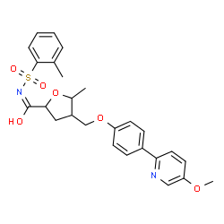 ChemSpider 2D Image | 4-{[4-(5-Methoxy-2-pyridinyl)phenoxy]methyl}-5-methyl-N-[(2-methylphenyl)sulfonyl]tetrahydro-2-furancarboximidic acid (non-preferred name) | C26H28N2O6S