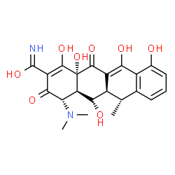 ChemSpider 2D Image | (4S,4aR,5S,5aR,6R,12aR)-4-(Dimethylamino)-1,5,10,11,12a-pentahydroxy-6-methyl-3,12-dioxo-3,4,4a,5,5a,6,12,12a-octahydro-2-tetracenecarboximidic acid | C22H24N2O8